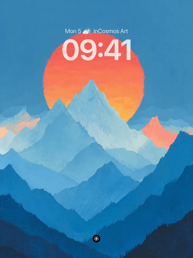 Serene Mountain Sunset Wallpaper with Layered Blues wallpaper for iPhone, iPad & Mac