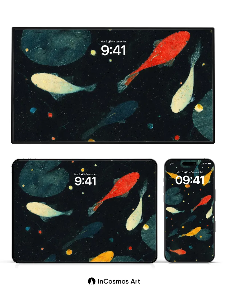 Nocturnal Koi Wallpaper with Floating Light