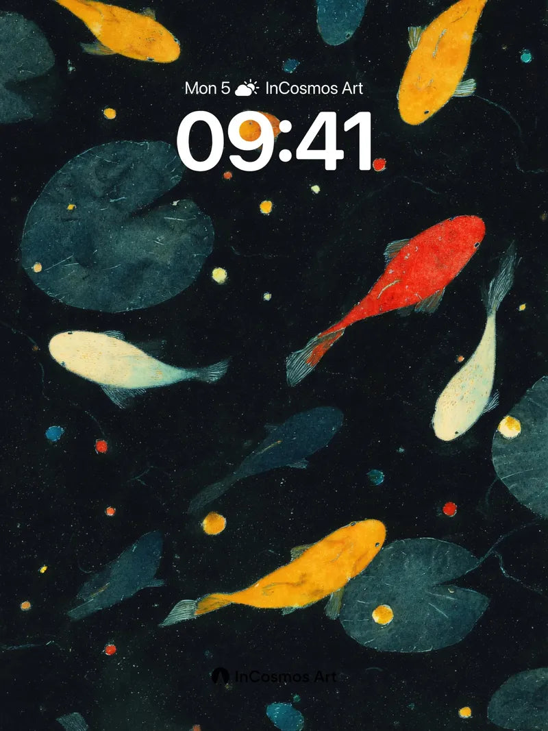 Nocturnal Koi Wallpaper with Floating Light