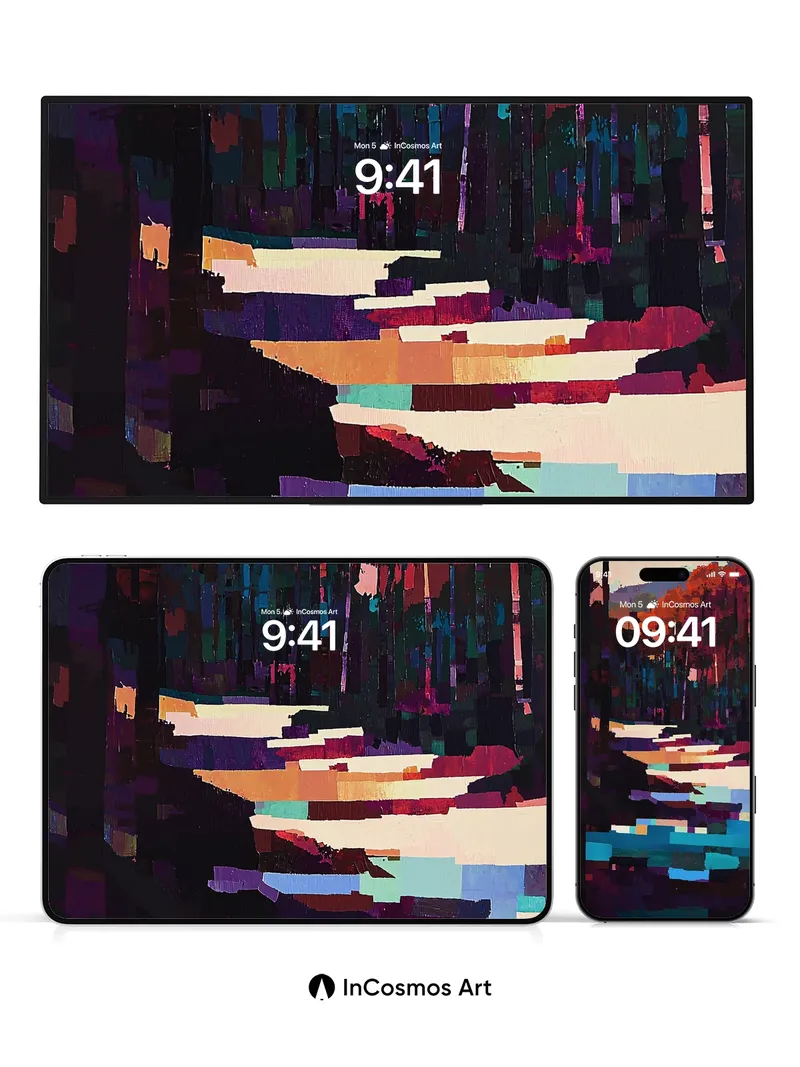 Nocturnal Forest Wallpaper with Electric Reflections