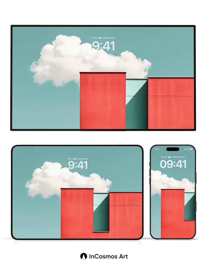 Serene Geometry Wallpaper with Floating Cloud