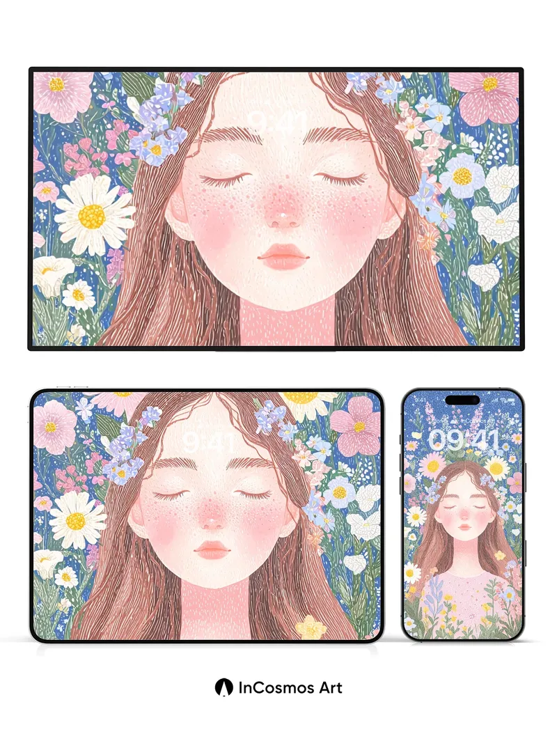 Serene Bloom Wallpaper with Flower-Crowned Light