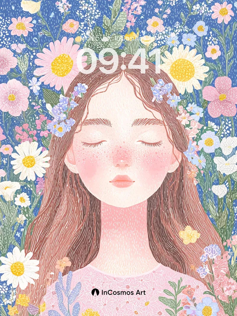 Serene Bloom Wallpaper with Flower-Crowned Light