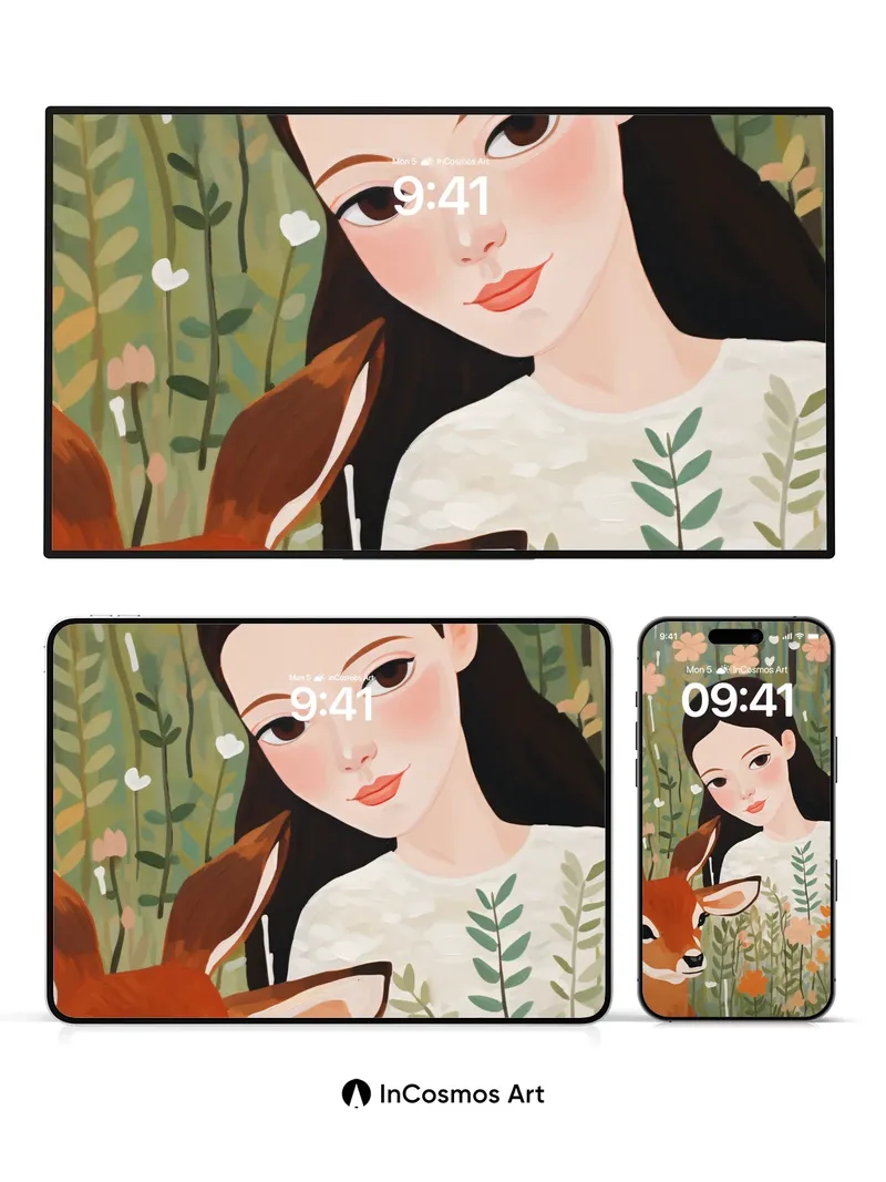 Whispering Woods Wallpaper with Fawn Embrace