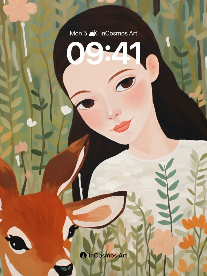Whispering Woods Wallpaper with Fawn Embrace