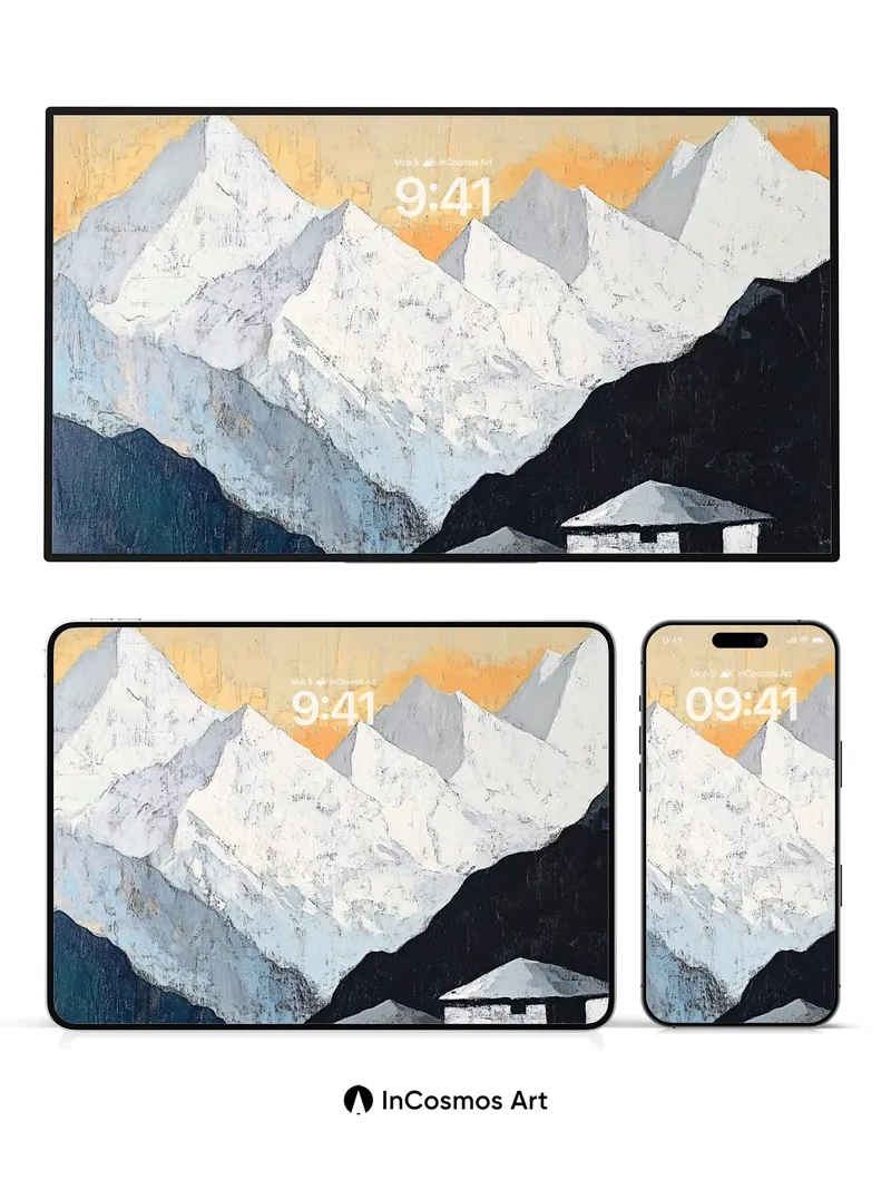 Serenity Peaks Wallpaper with Snow-Crowned Silence