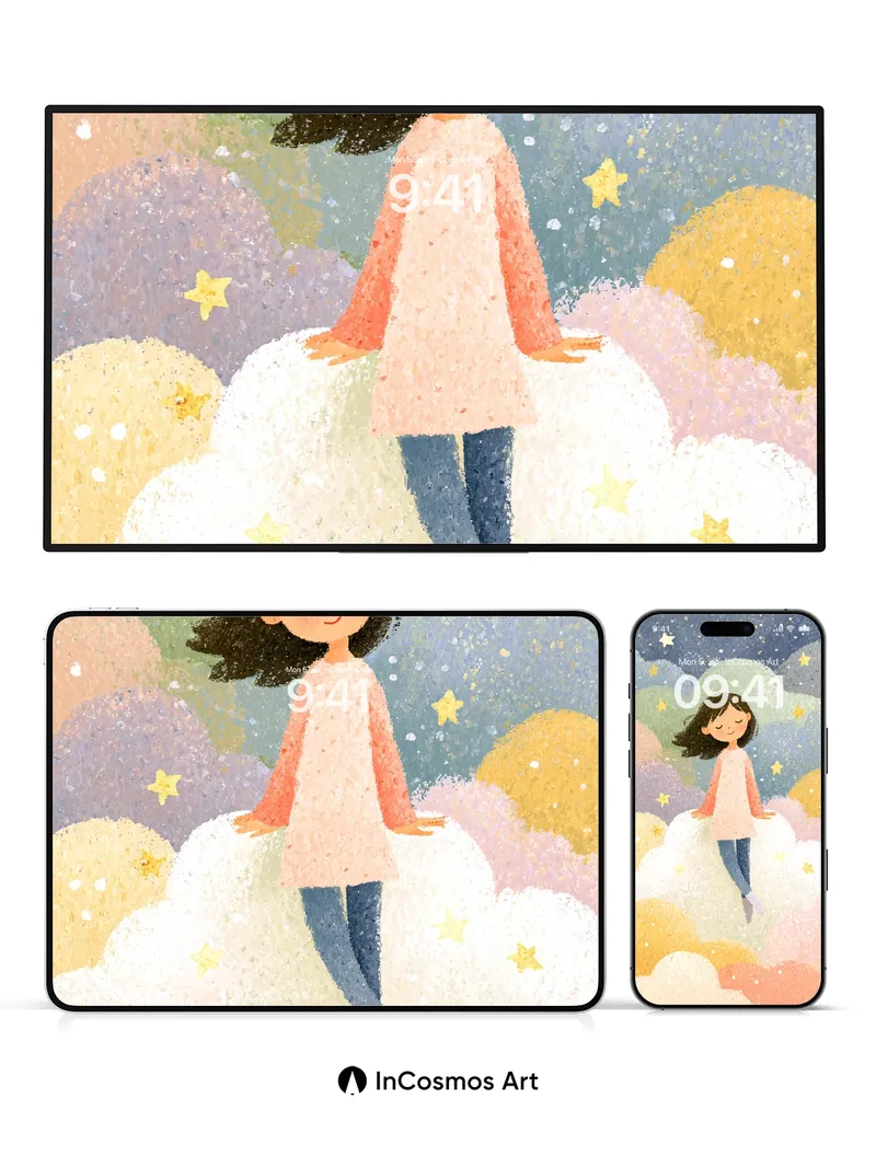 Starry Cloud Walk Wallpaper with Gentle Light