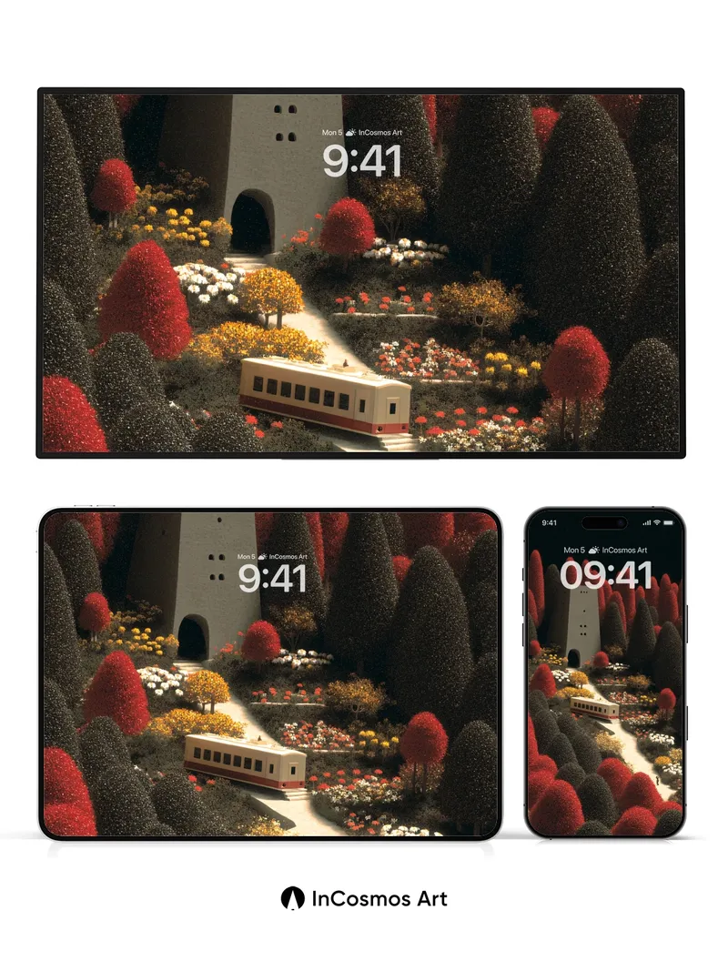 Whispering Forest Wallpaper with Stone Sentinel