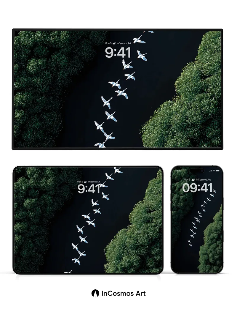 Serenity Flight Wallpaper with Forest Veil