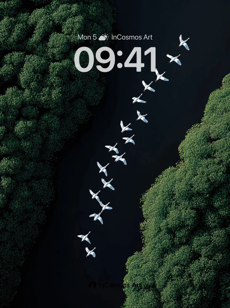 Serenity Flight Wallpaper with Forest Veil