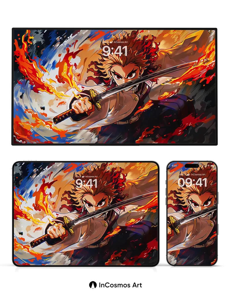 Blazing Fury Anime Wallpaper with Fiery Swordplay