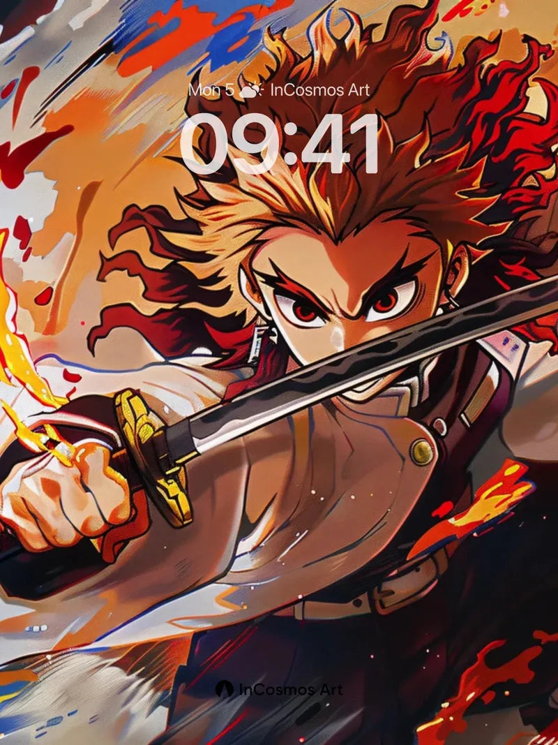 Blazing Fury Anime Wallpaper with Fiery Swordplay