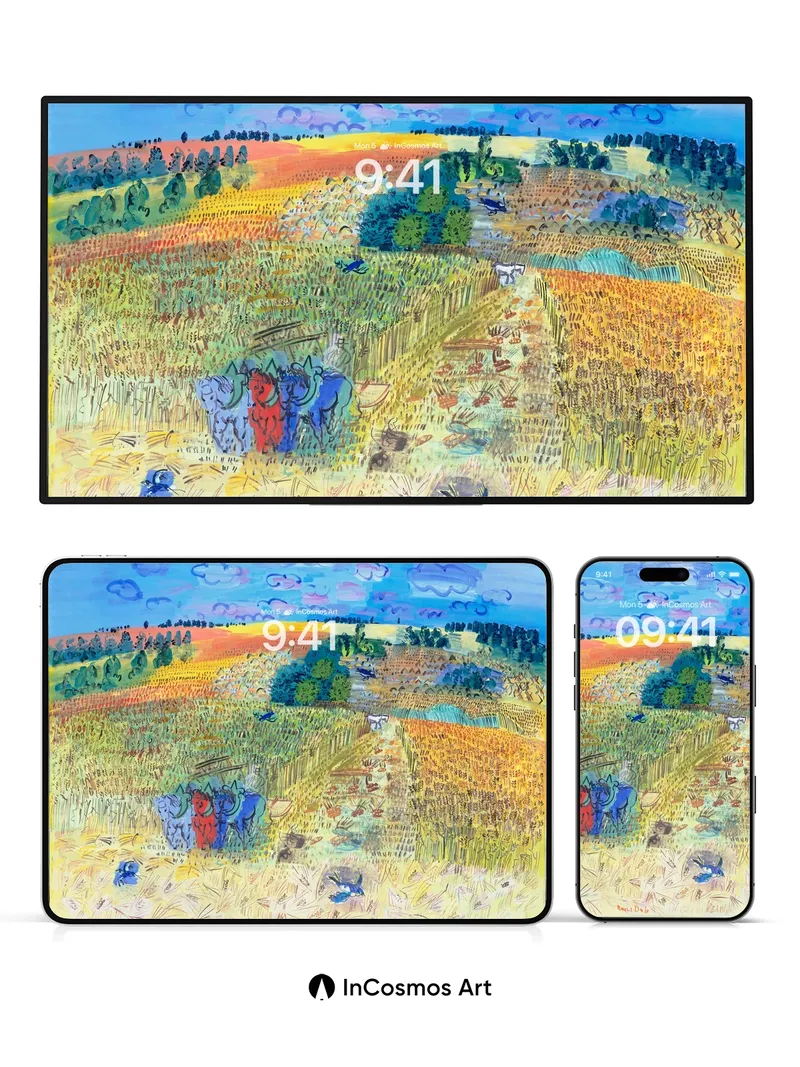 Whimsical Field Wallpaper with Dancing Colors