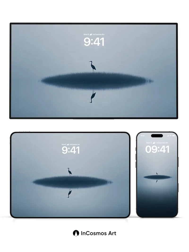 Serenity Heron Wallpaper with Mirror Stillness