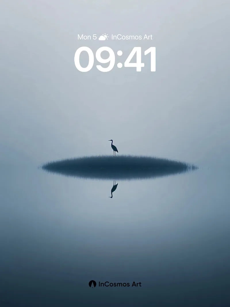 Serenity Heron Wallpaper with Mirror Stillness