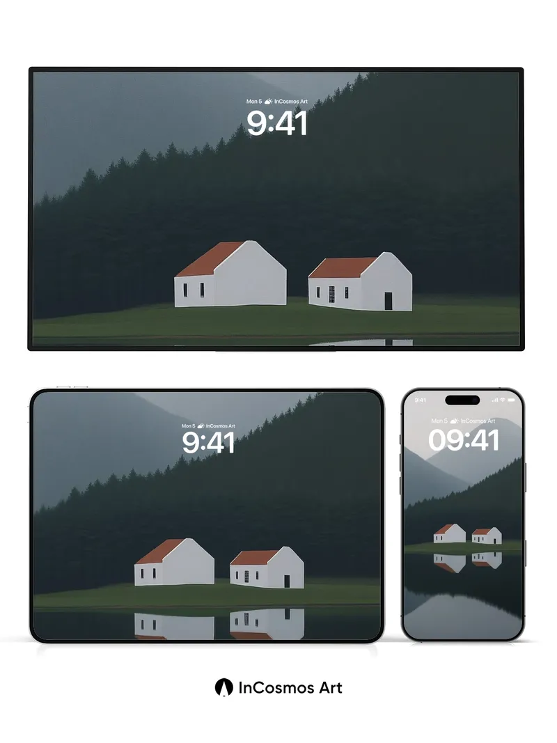 Stillness Lake Wallpaper with Mirror Houses