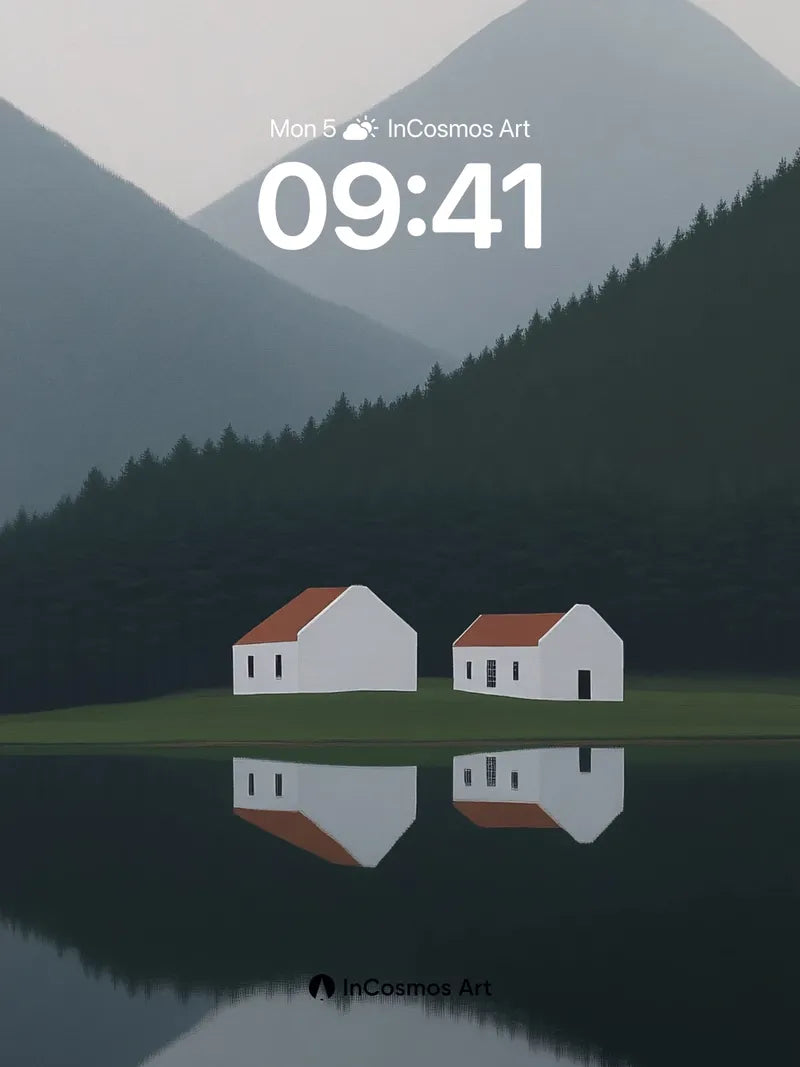 Stillness Lake Wallpaper with Mirror Houses