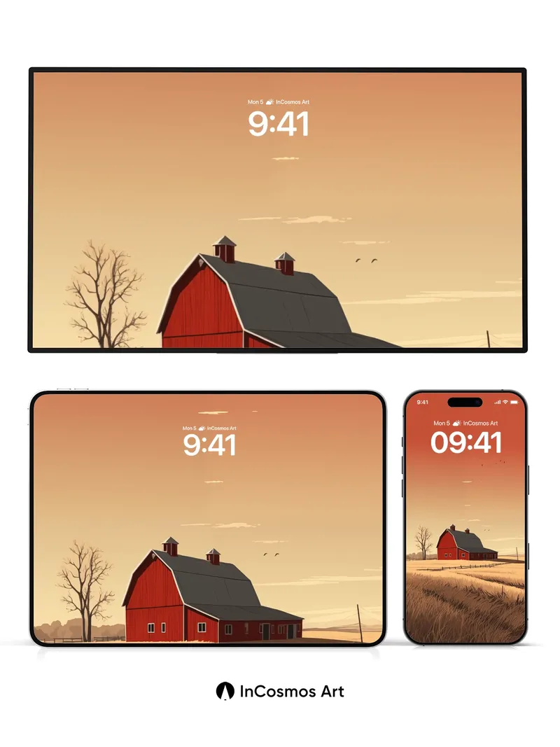 Golden Hush Barn Wallpaper with Distant Flock