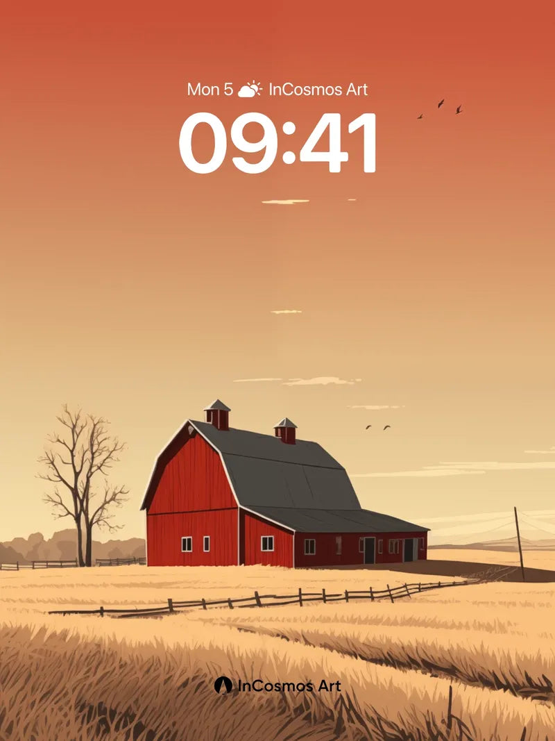 Golden Hush Barn Wallpaper with Distant Flock