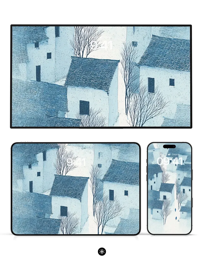 Snowy Village Serenity Wallpaper