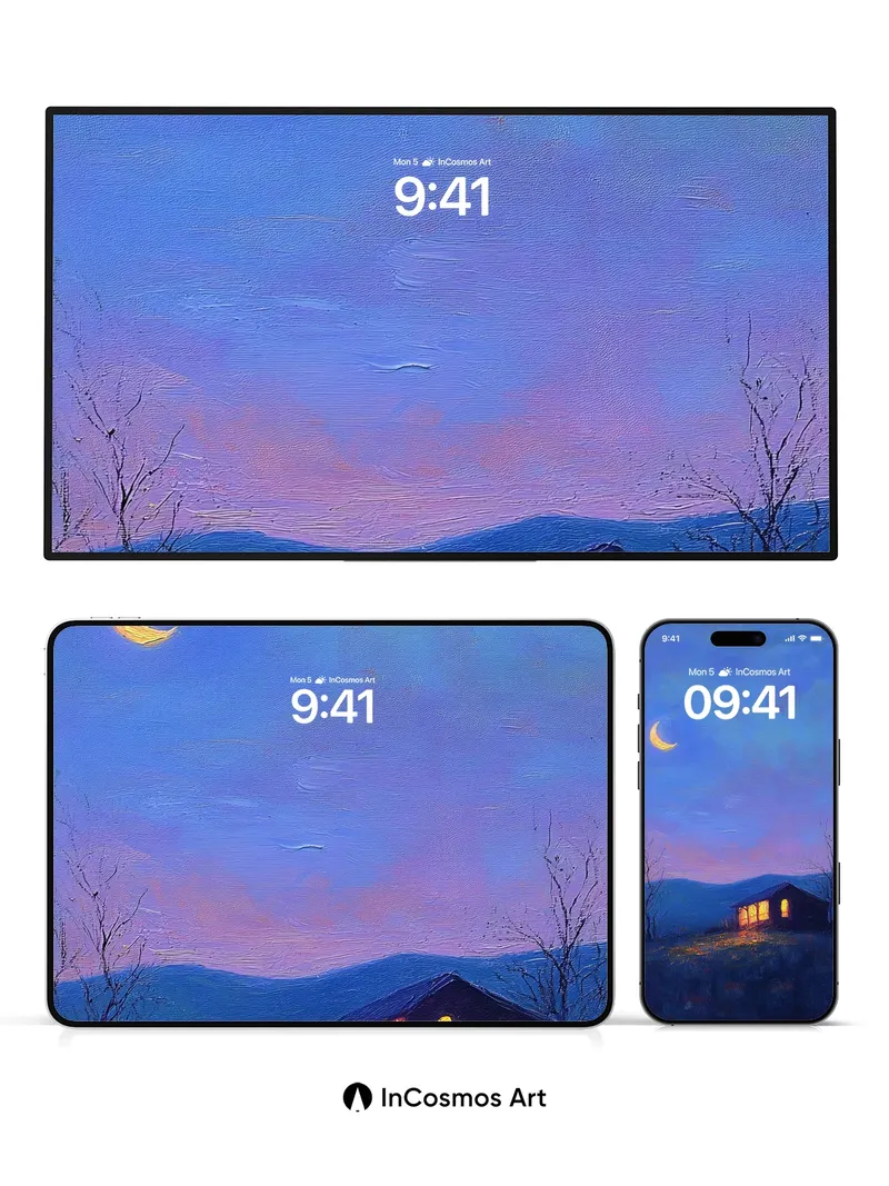 Crescent Hush Wallpaper with Warm Hearth Light