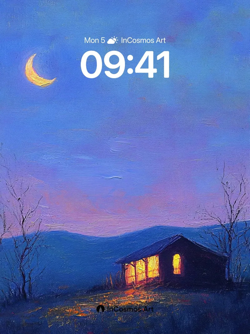 Crescent Hush Wallpaper with Warm Hearth Light