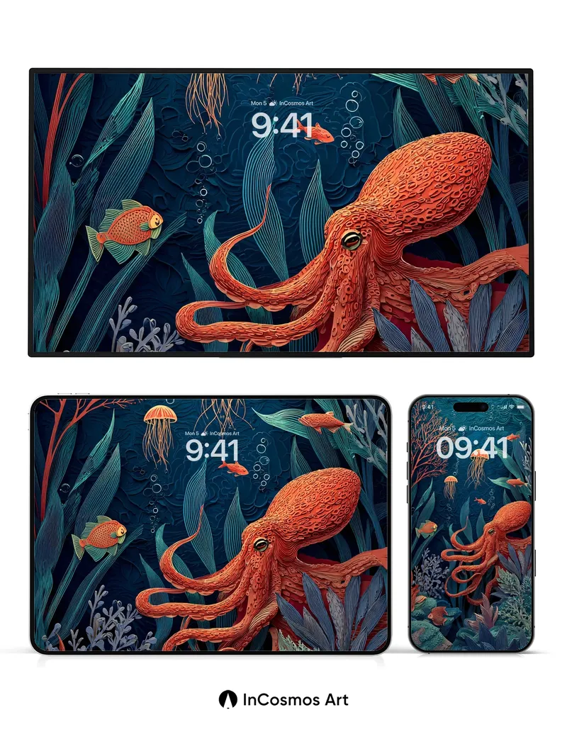 Crimson Depths Wallpaper with Living Coral