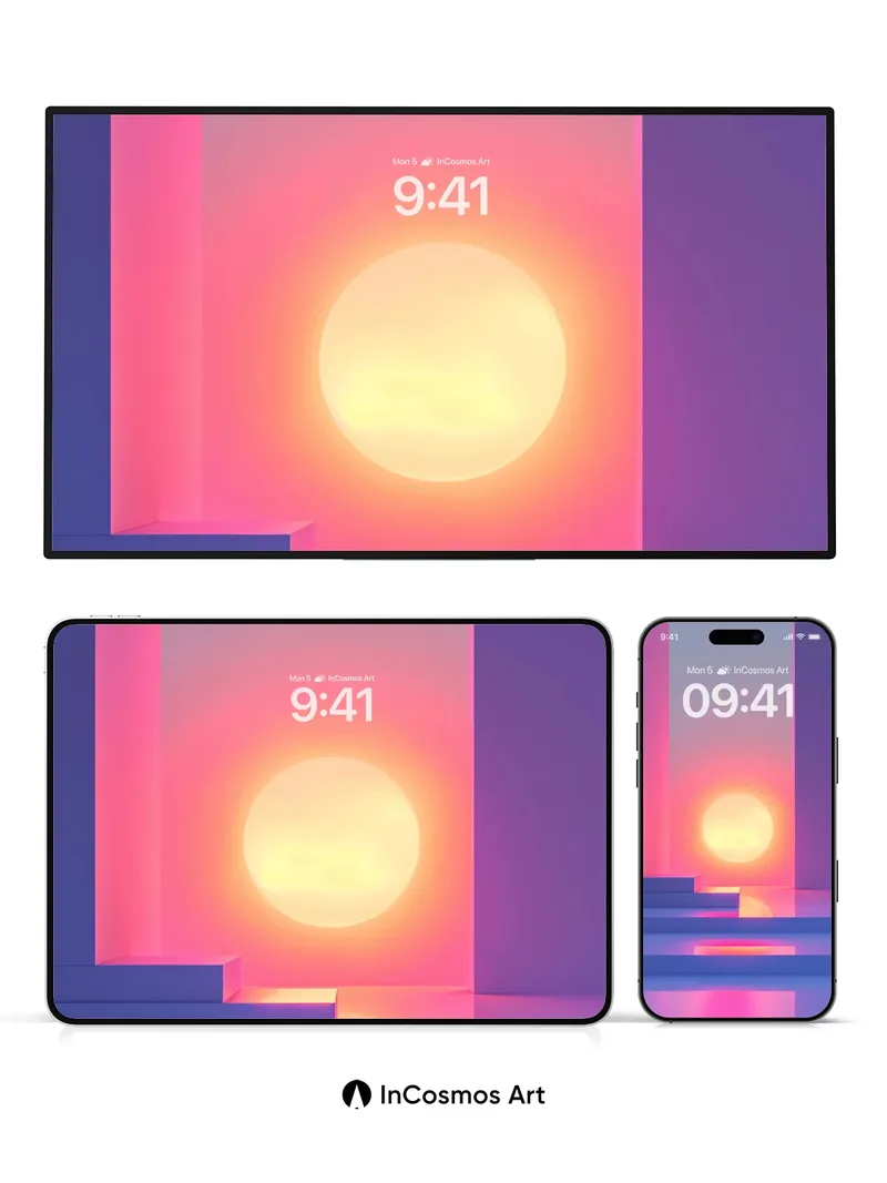 Neon Sunset Wallpaper with Glowing Steps