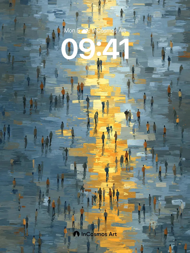 Golden Pulse Wallpaper with Reflective Crowd