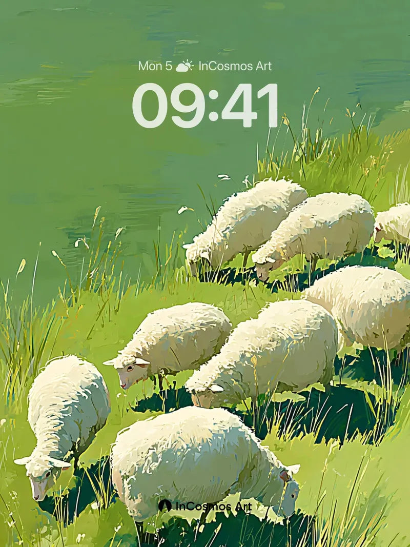 Serenity Meadow Wallpaper with Flock of Wool wallpaper for iPhone, iPad & Mac