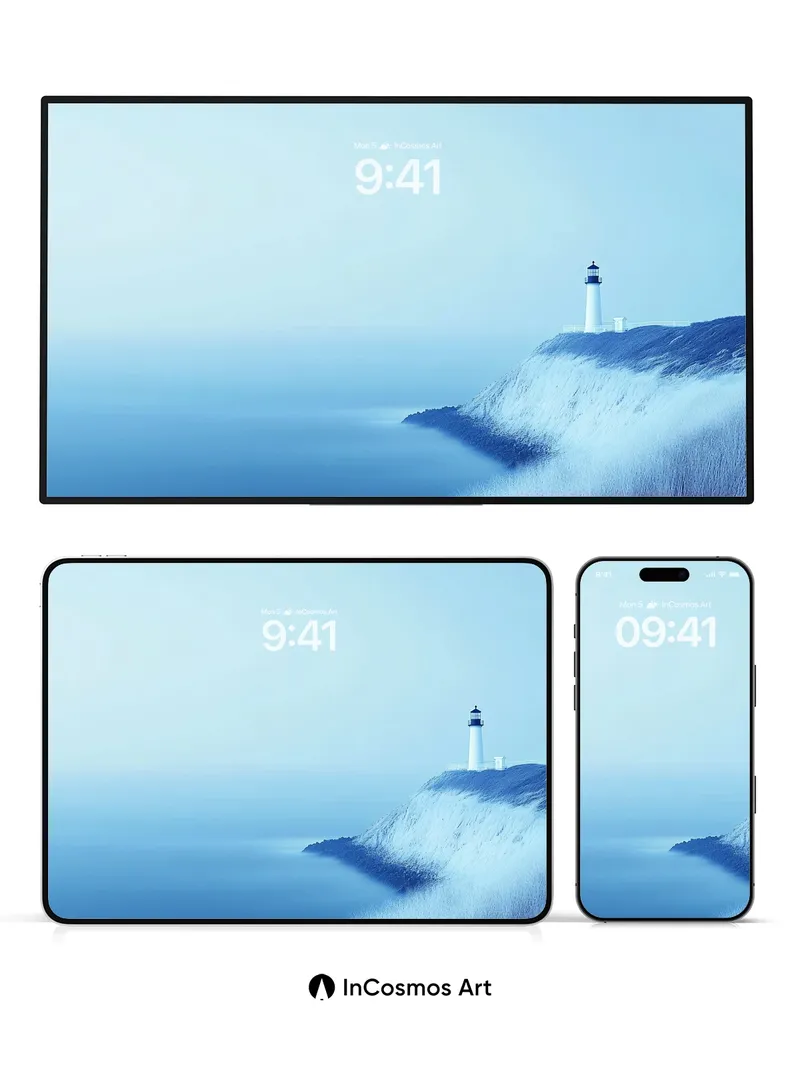 Serenity Lighthouse Wallpaper with Frozen Cliffs