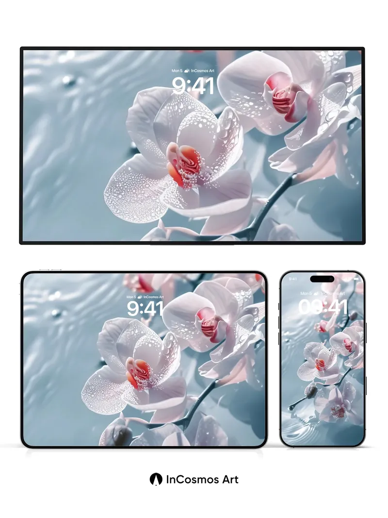 Serene Orchid Wallpaper with Dew-Laced Petals