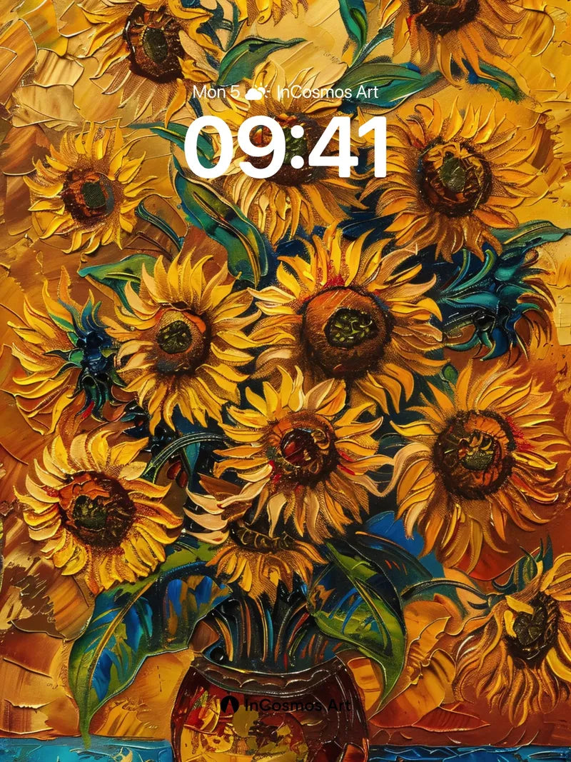 Golden Reverie Sunflower Wallpaper with Textured Brushwork wallpaper for iPhone, iPad & Mac