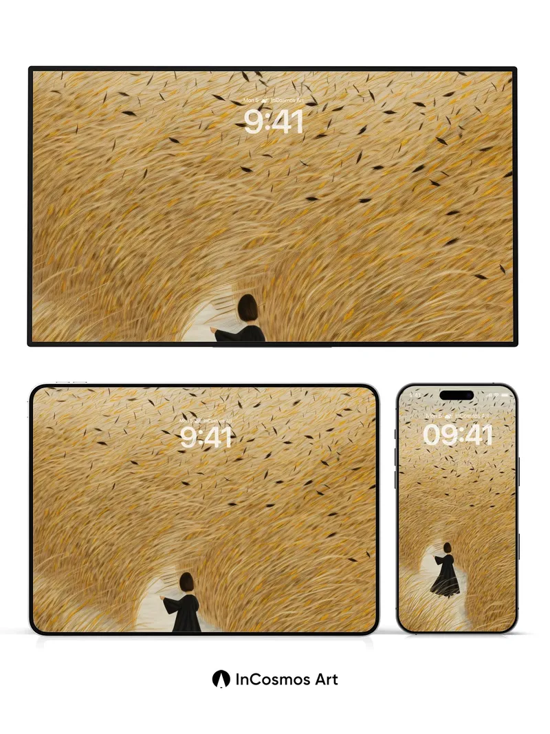 Whispering Wheat Wallpaper with Floating Seeds