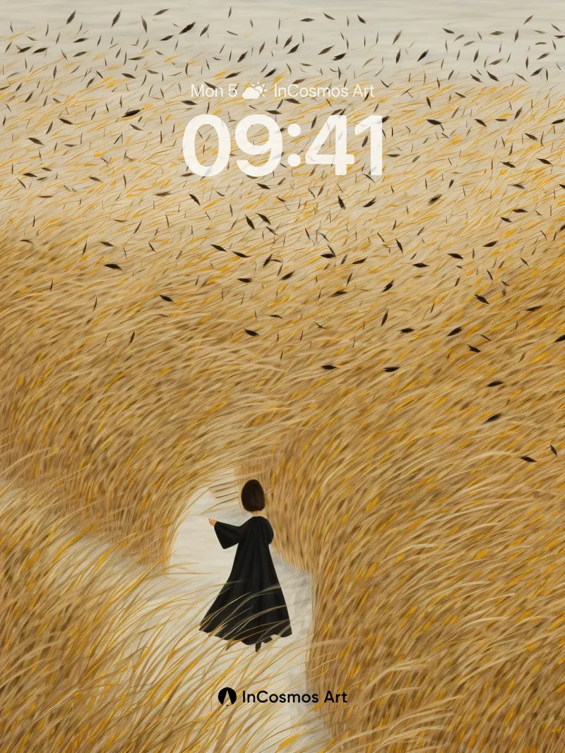 Whispering Wheat Wallpaper with Floating Seeds