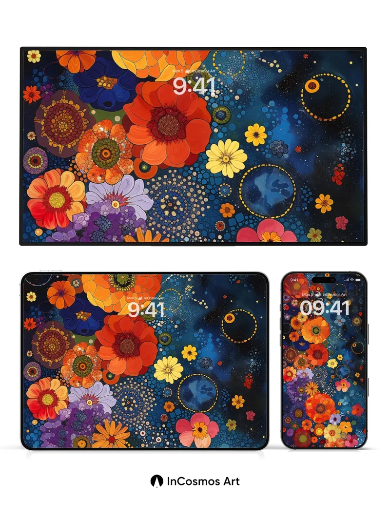 Cosmic Bloom Wallpaper with Starlight Petals