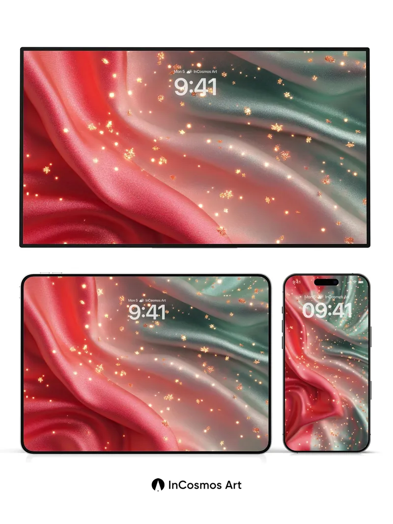 Luminous Silk Wallpaper with Golden Snowflakes