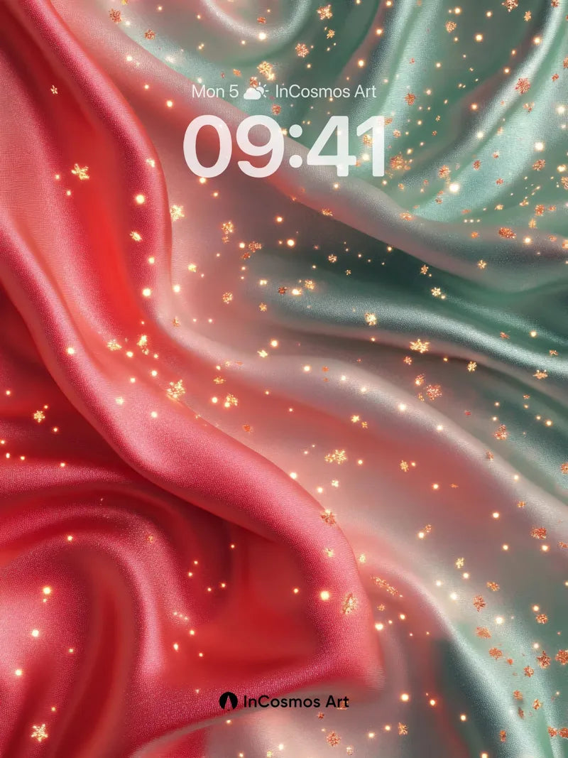 Luminous Silk Wallpaper with Golden Snowflakes