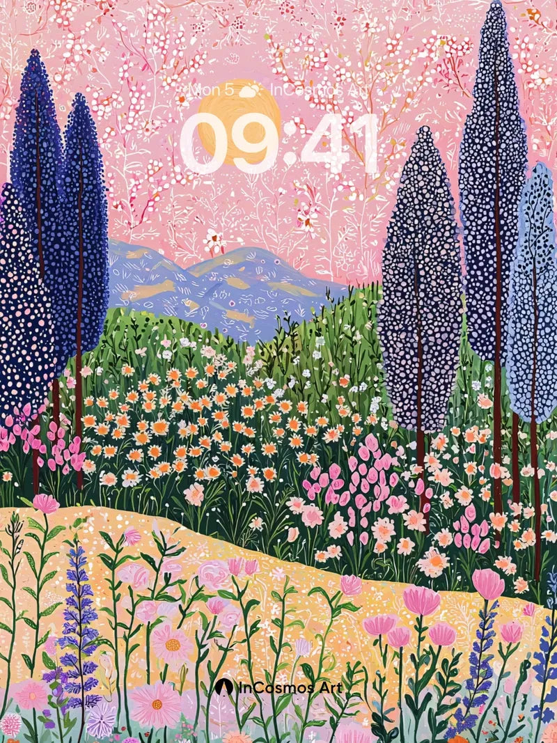 Whispering Meadow Wallpaper with Starlit Cypress