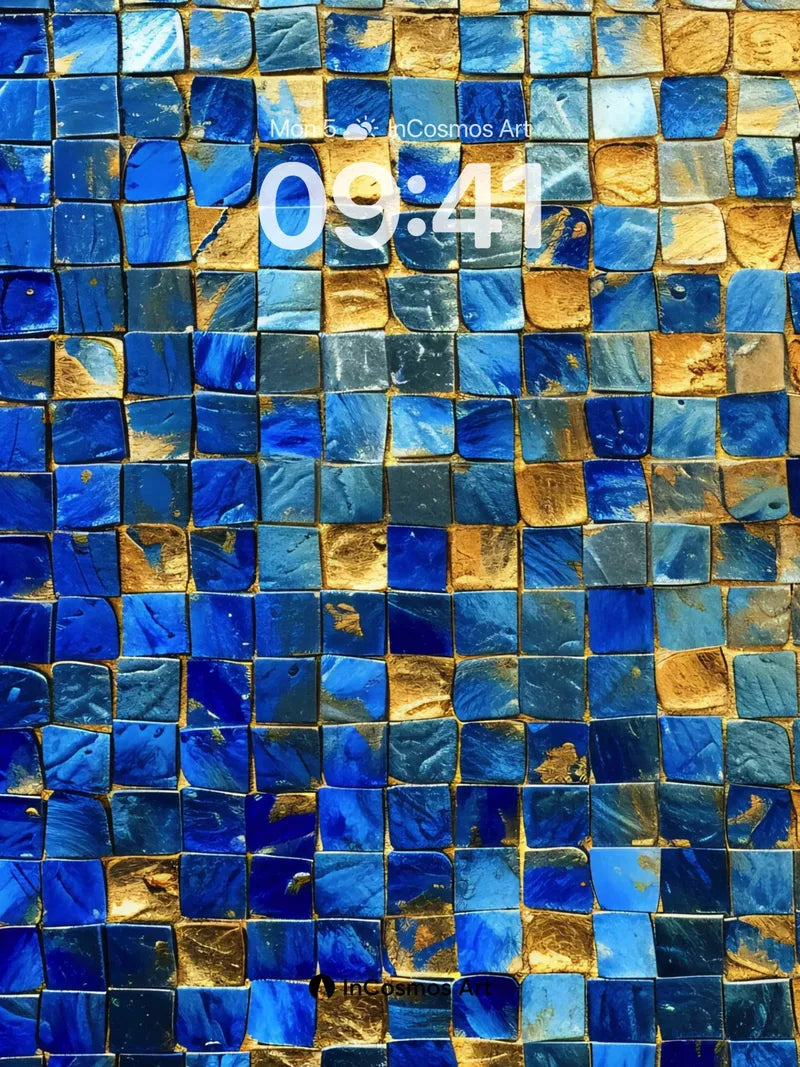 Oceanic Mosaic Wallpaper with Golden Veins