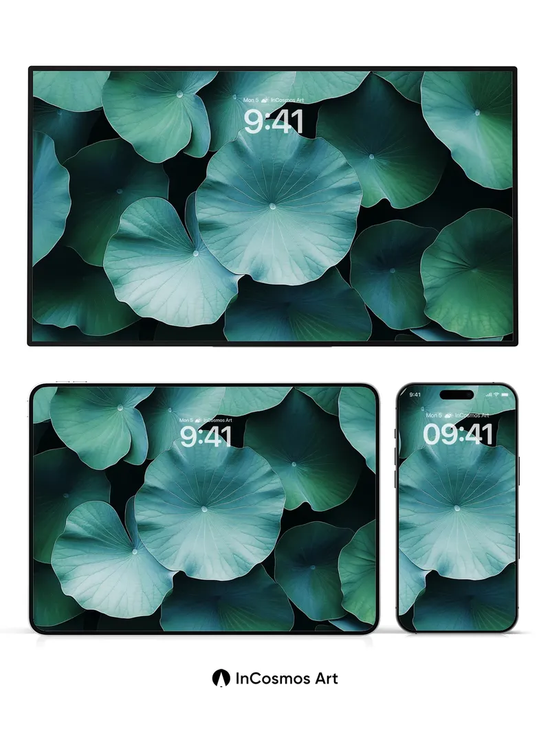 Serenity Pool Wallpaper with Floating Leaves