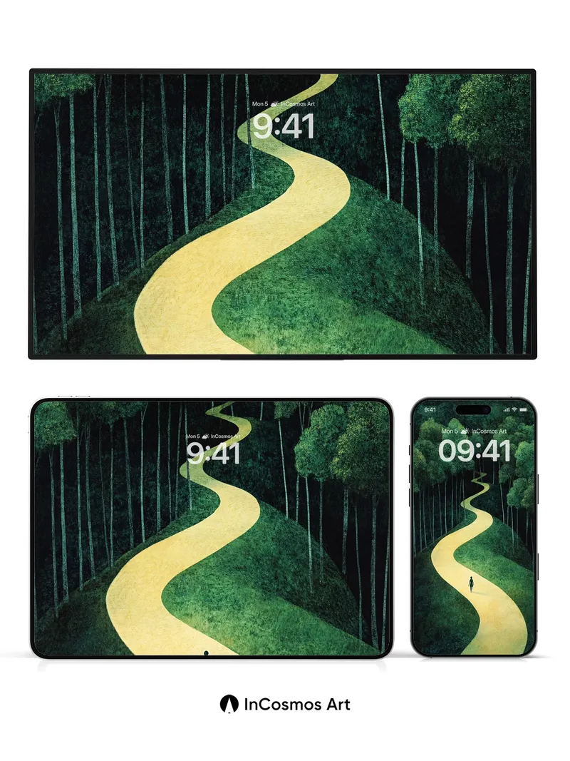 Whispering Path Wallpaper with Golden Trail