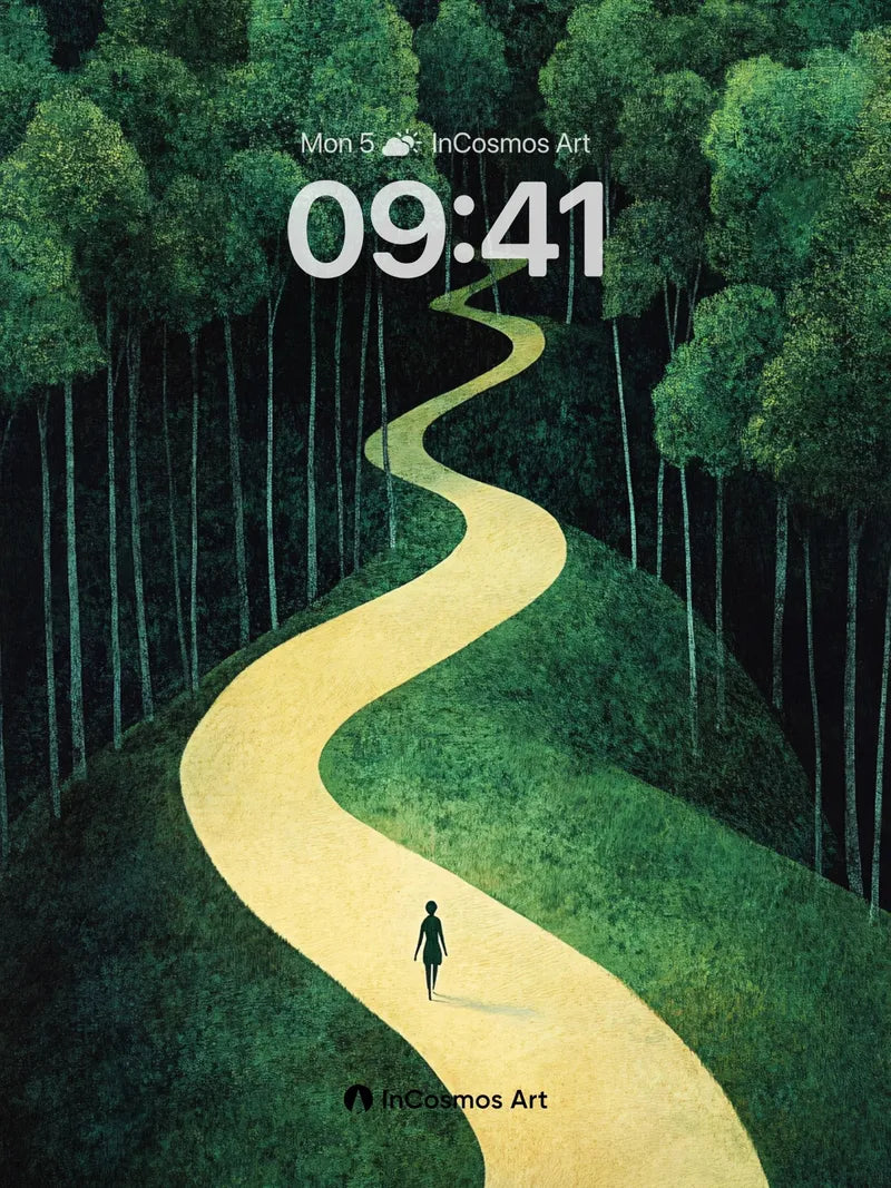 Whispering Path Wallpaper with Golden Trail