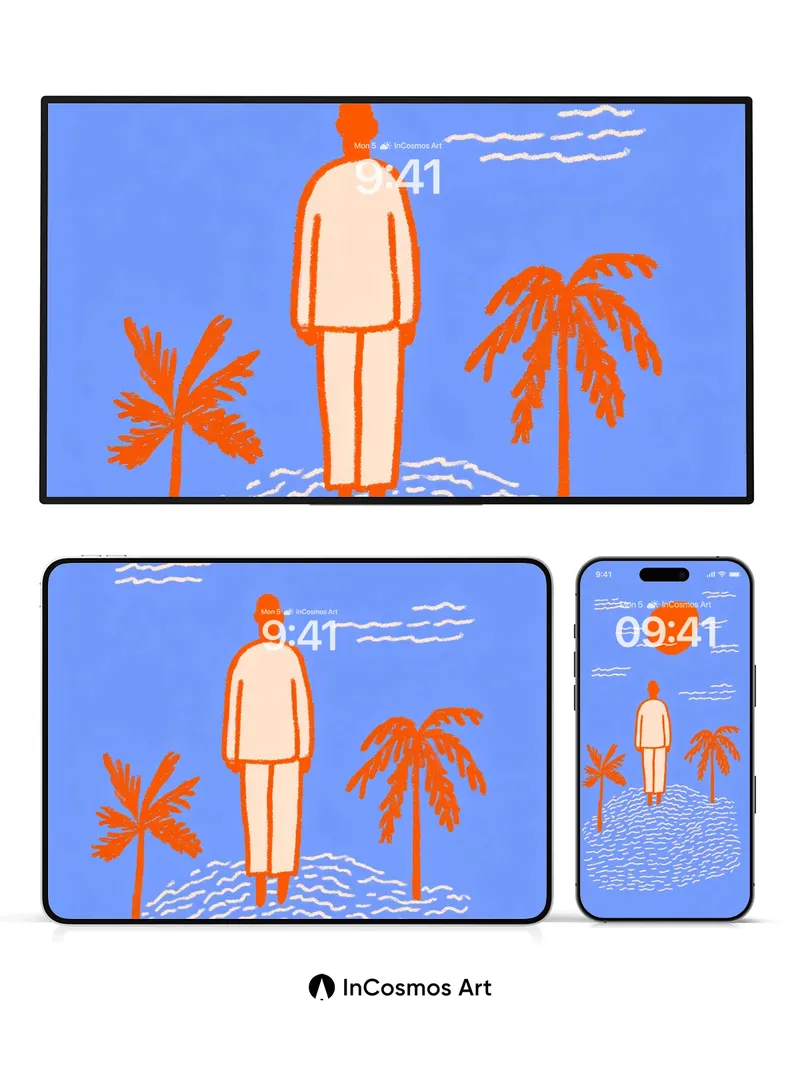 Serenity Island Wallpaper with Sunlit Silhouettes