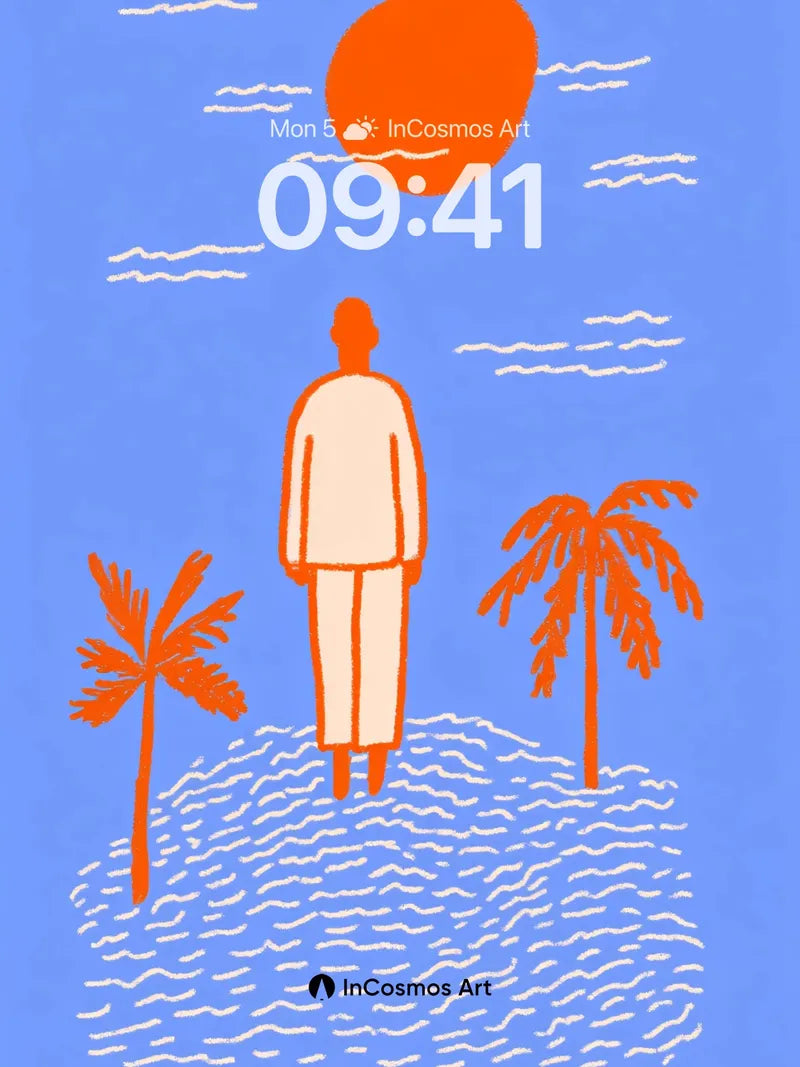 Serenity Island Wallpaper with Sunlit Silhouettes