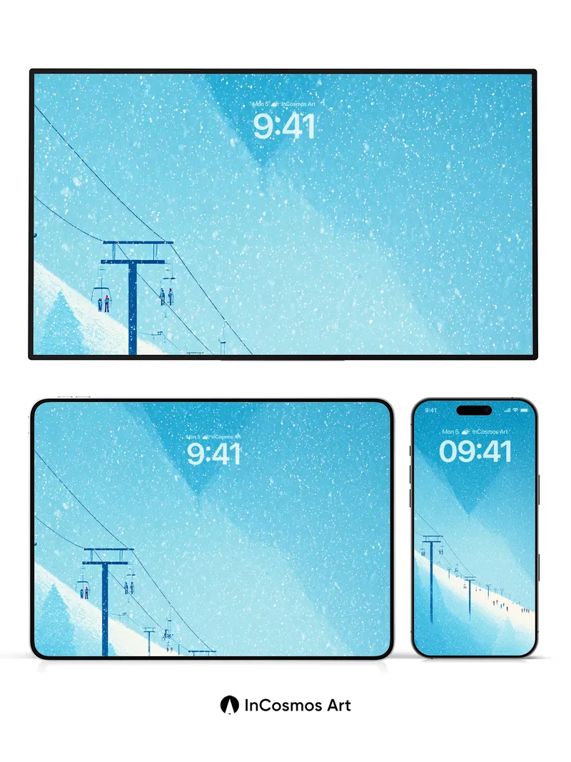 Silent Snowfall Wallpaper with Ski Lift Lines