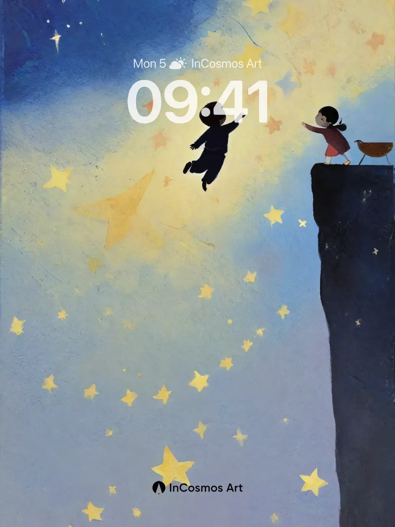 Stellar Leap Wallpaper with Floating Silhouettes wallpaper for iPhone, iPad & Mac