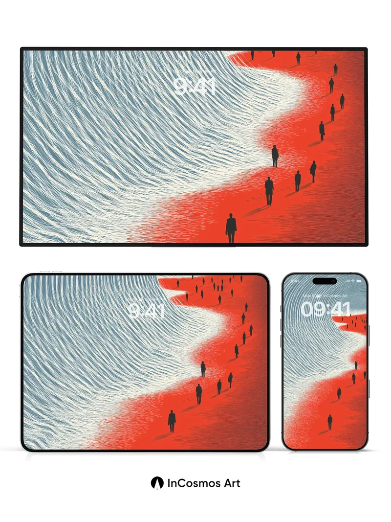 Surreal Current Wallpaper with Echoing Figures