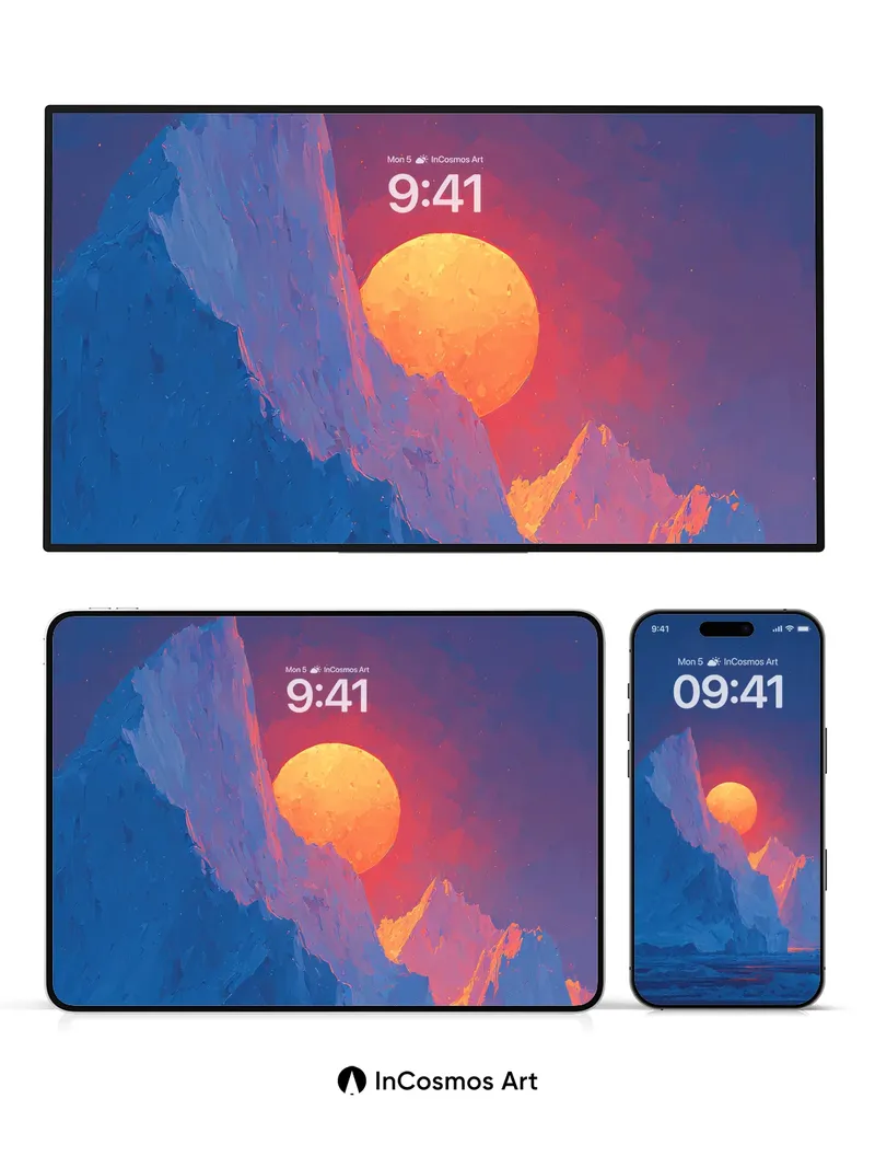 Frozen Horizon Wallpaper with Sunset Glow