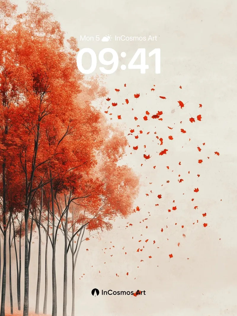 Autumn Whispers Wallpaper with Floating Leaves